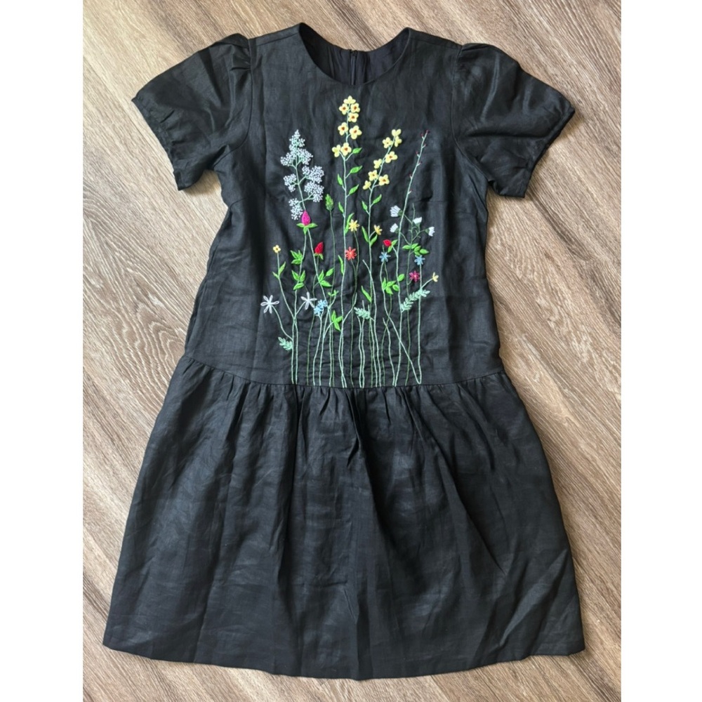 Floral Embroidered Black Kids Dress